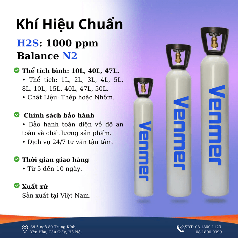 Khí hiệu chuẩn H2S: 1000ppm, balance CO2
